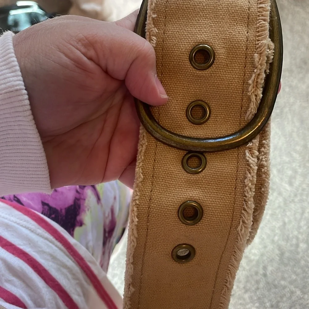 Vintage Y2k sparkling frayed fabric belt in tan